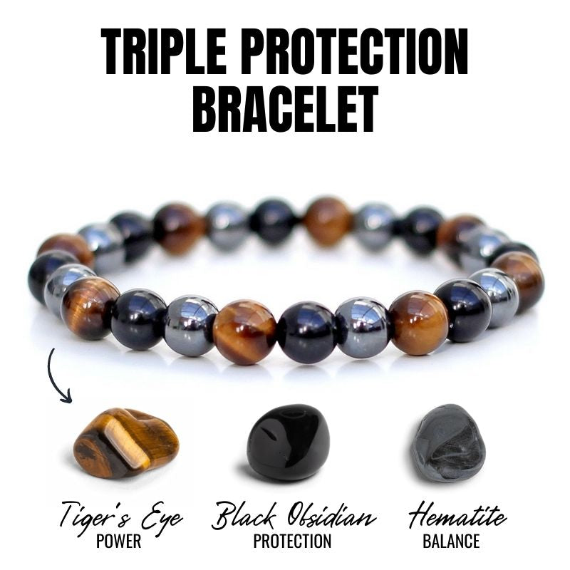 Unlock the Power of the Triple Protection Bracelet: Tiger's Eye, Obsidian & Hematite