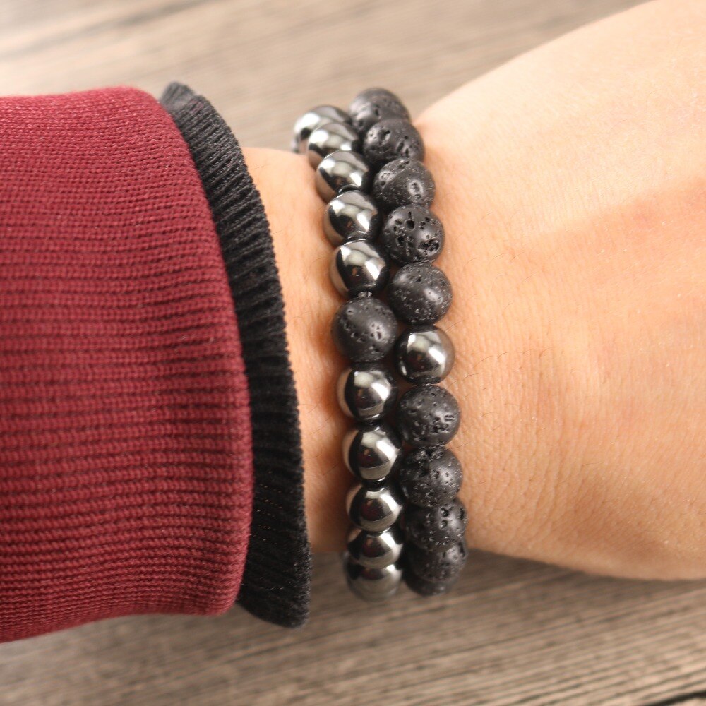 Opposites Hematite Lava Bracelets Set - TeamPlanting
