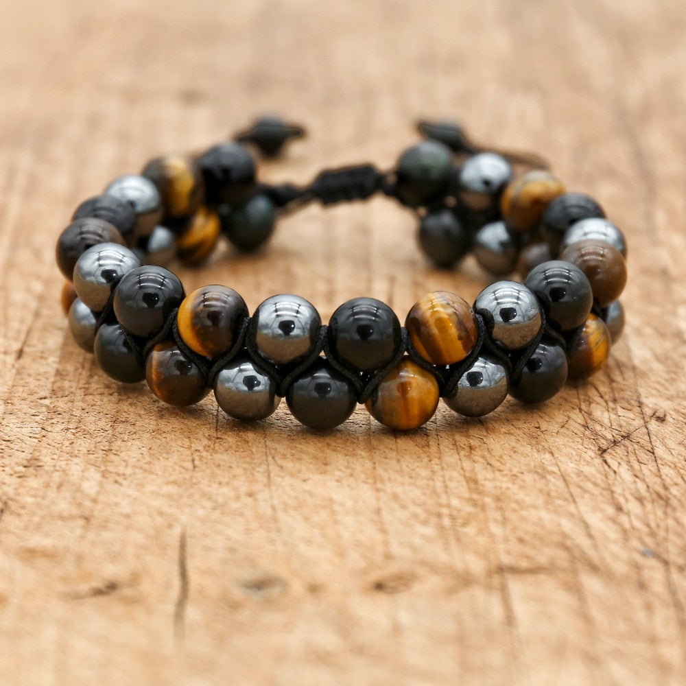 Triple Protection - Tiger's Eye Obsidian Hematite Dual Bracelet - TeamPlanting
