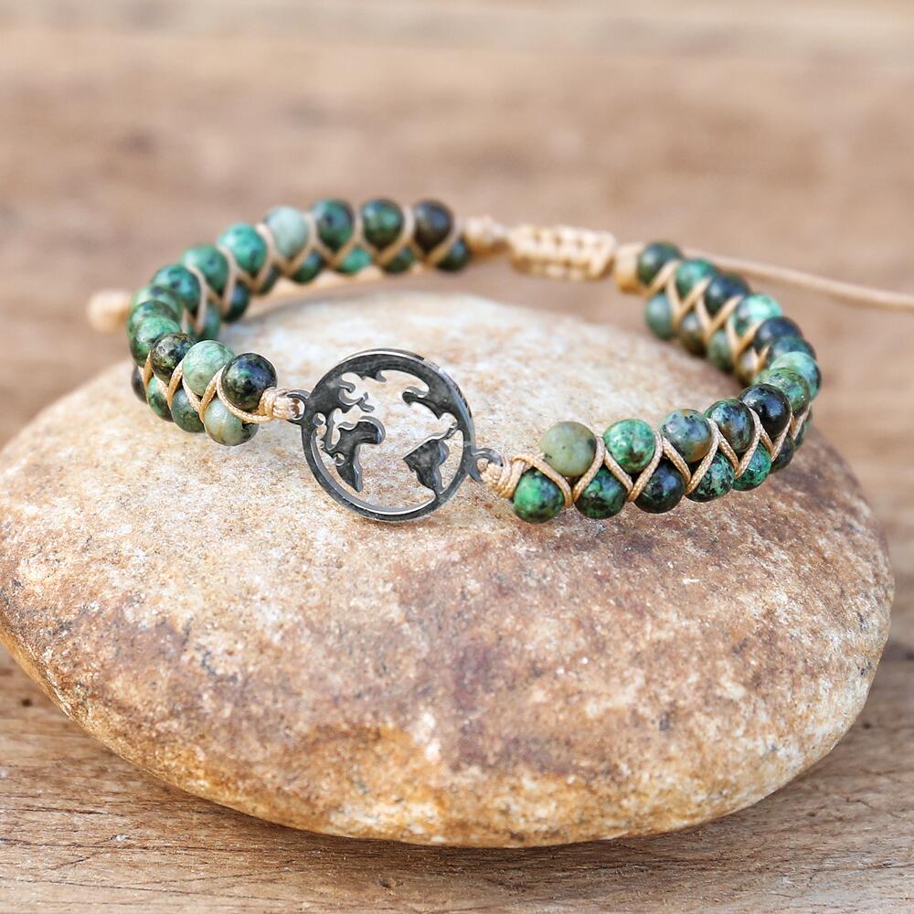 Joyful View - Silver Earth Charm Jasper Bracelet 0 - TeamPlanting