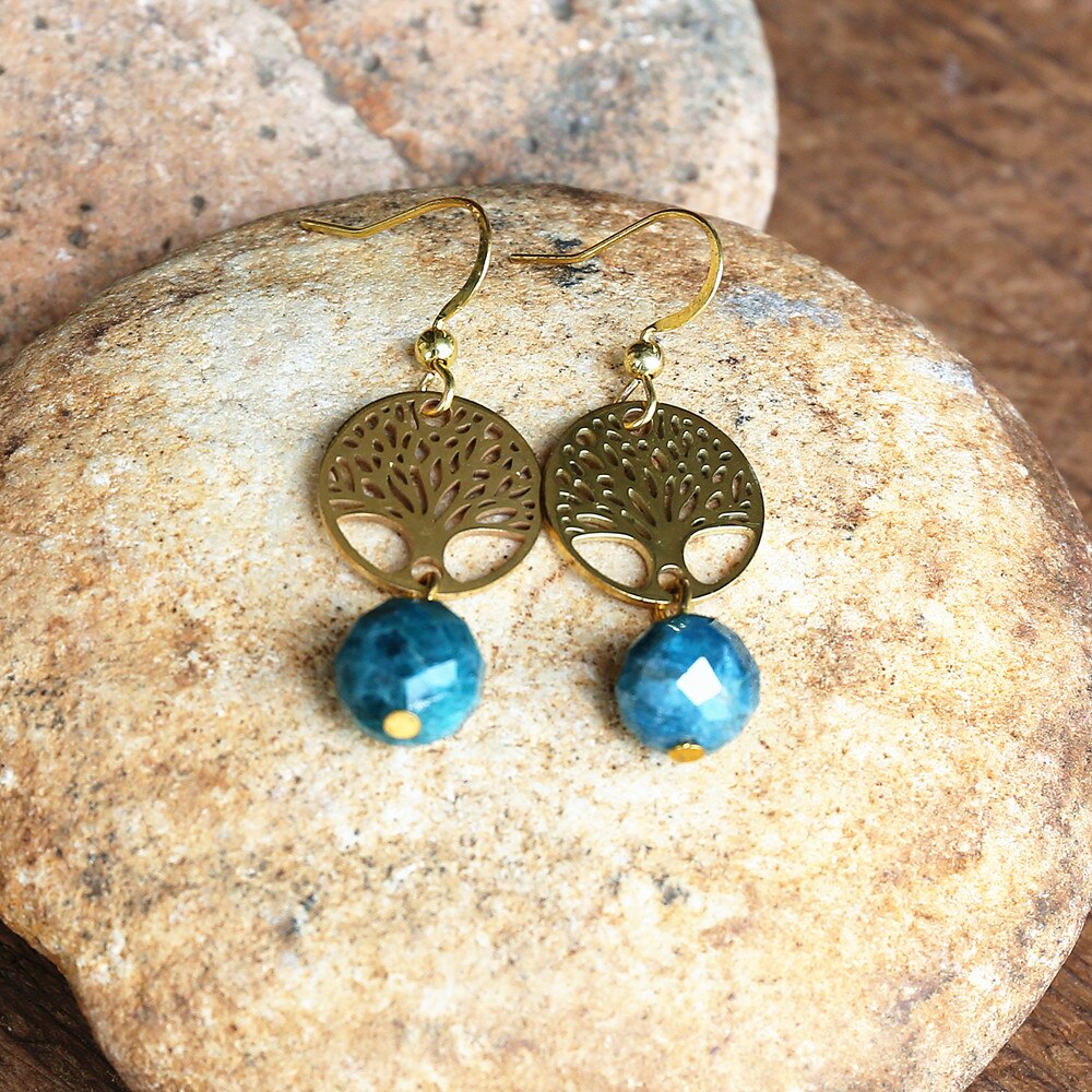 Calming Oasis - Apatite Tree of Life Earrings - TeamPlanting