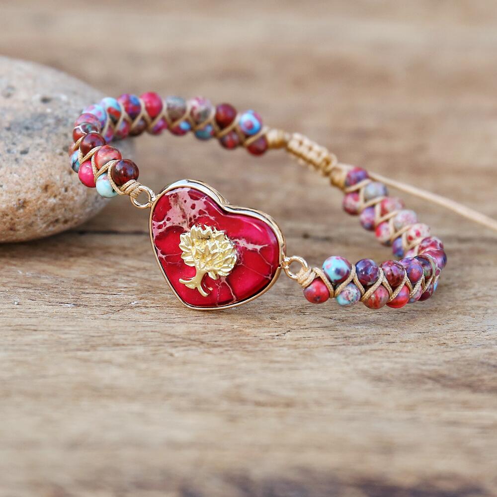 Positive Gloom - Red Jasper Tree of Life Heart Bracelet - TeamPlanting