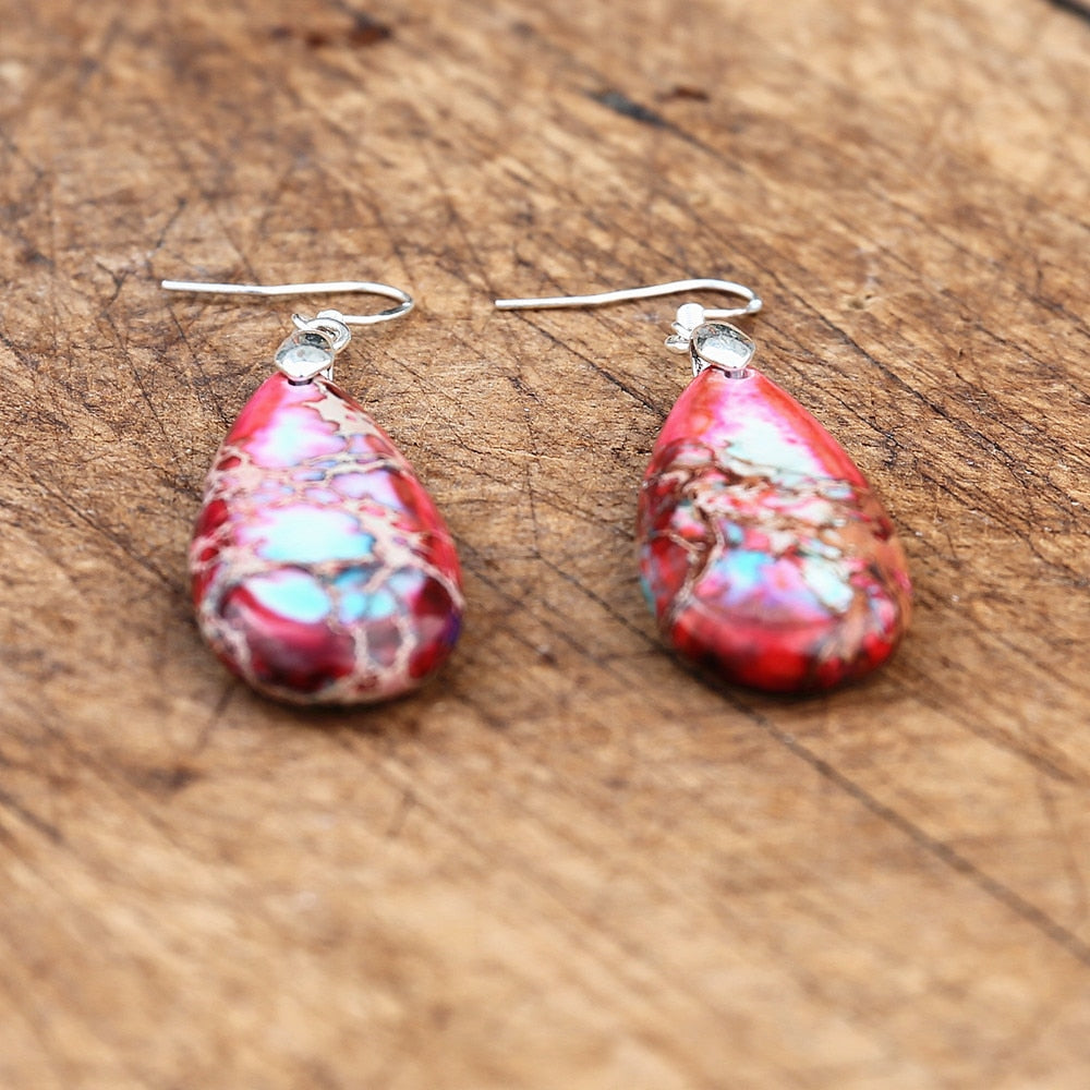 Heartwarming Energeies - Pink Imperial Jasper Teardrop Earrings - TeamPlanting