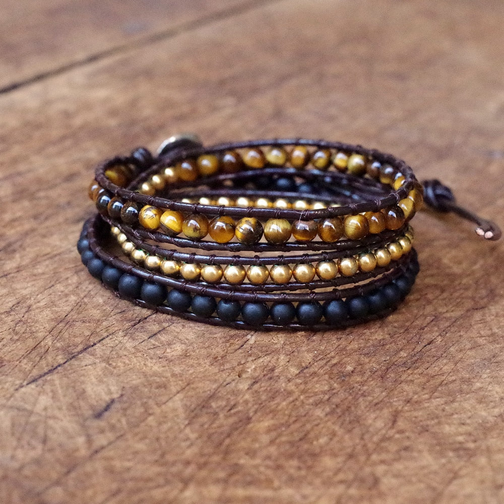 Mighty Protector - Matte Agate, Tiger's Eye, Copper Wrap Bracelet 0 - TeamPlanting