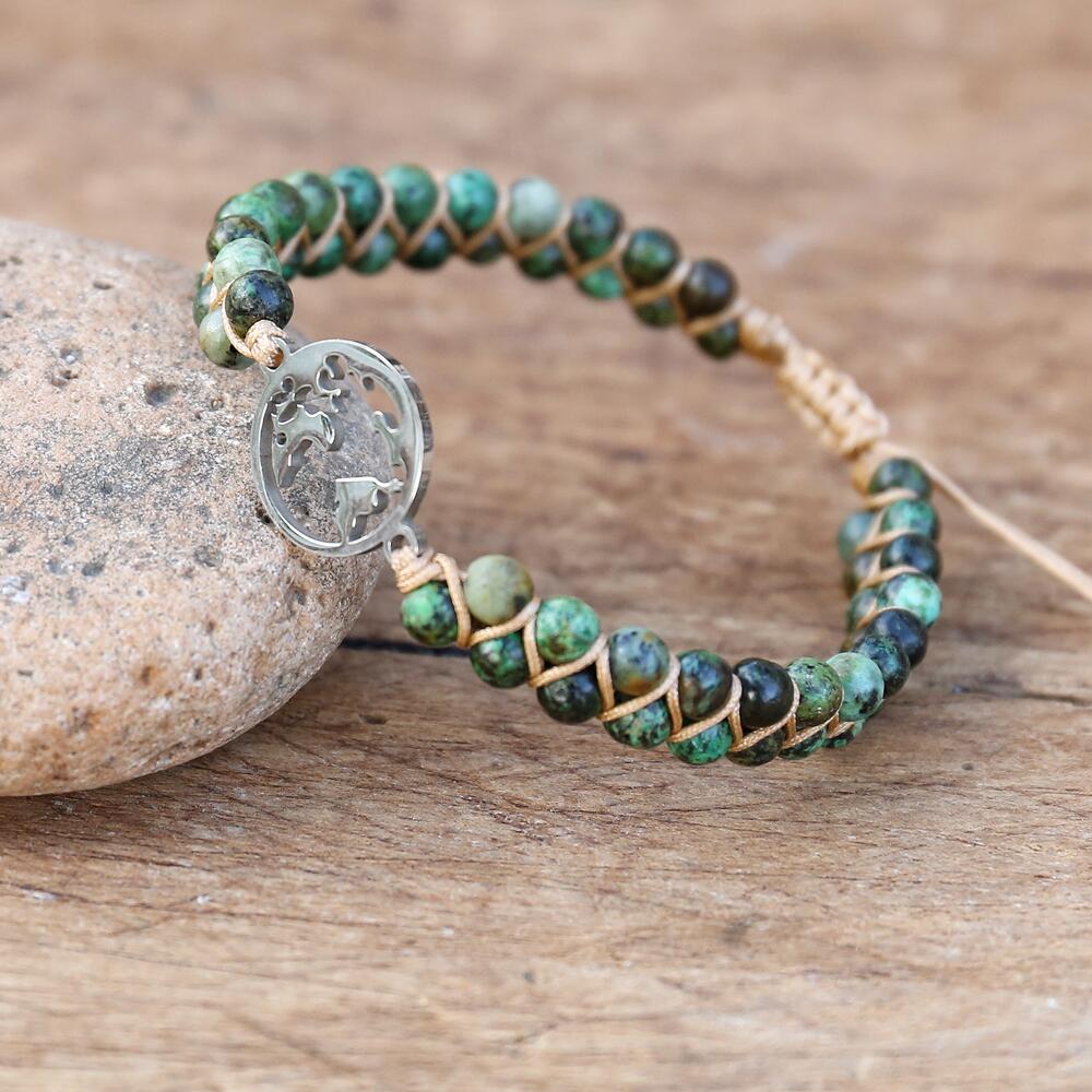 Joyful View - Silver Earth Charm Jasper Bracelet 0 - TeamPlanting