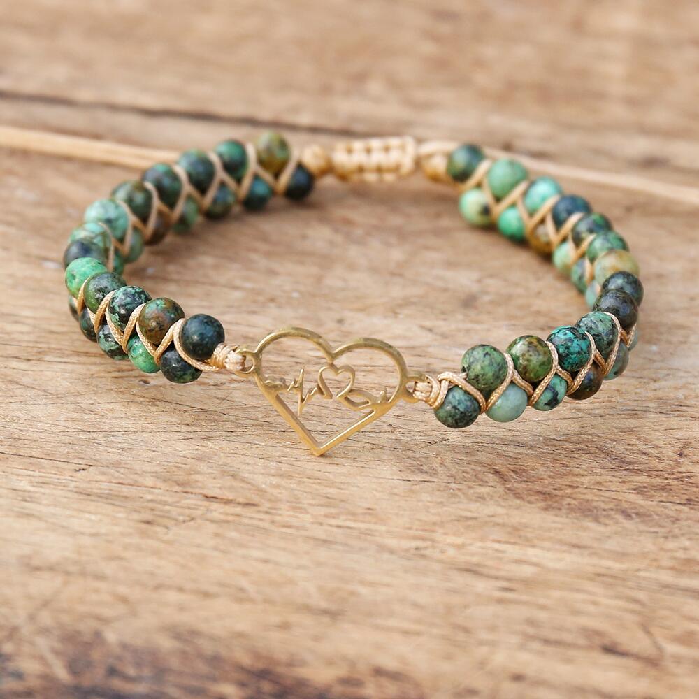 Energetic Love - Gold Heart Charm Jasper Bracelet 0 - TeamPlanting