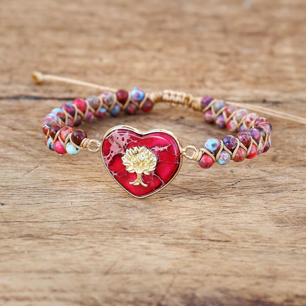 Positive Gloom - Red Jasper Tree of Life Heart Bracelet - TeamPlanting