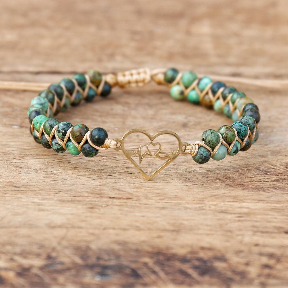 Energetic Love - Gold Heart Charm Jasper Bracelet 0 - TeamPlanting
