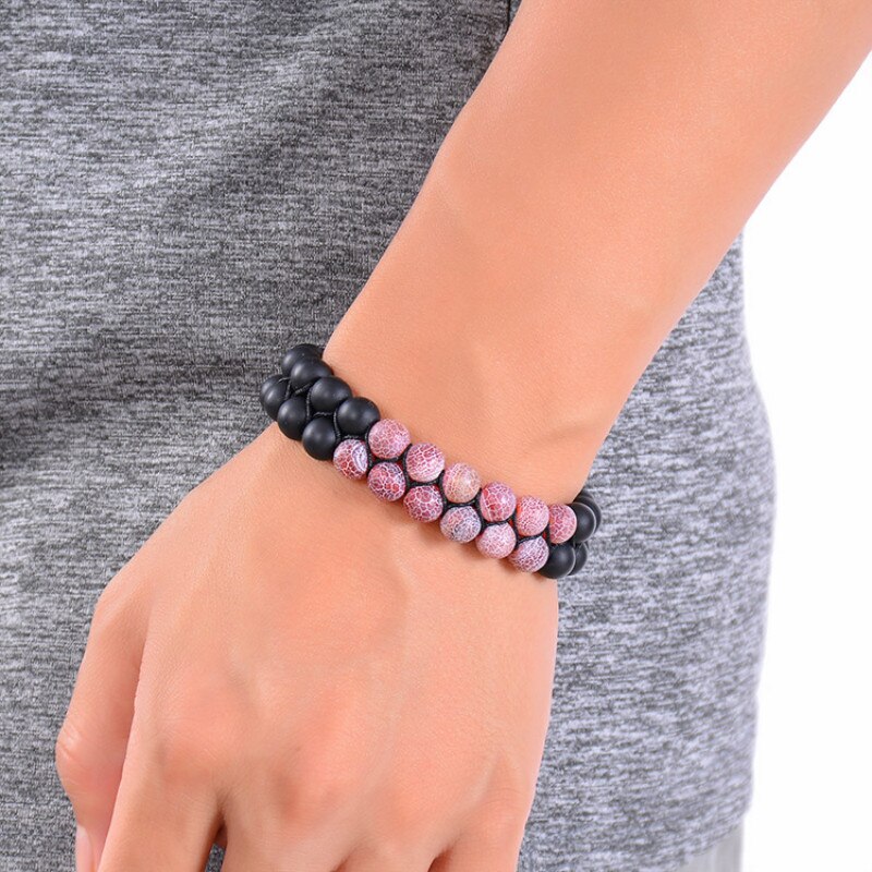 Intensive Healing - Pink Agate Onyx Mantra Dual Bracelet 0 - TeamPlanting