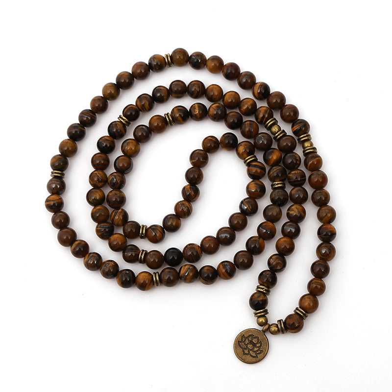 Ancient Guidance - Lotus Charm Tiger's Eye Prayer Bracelet - TeamPlanting