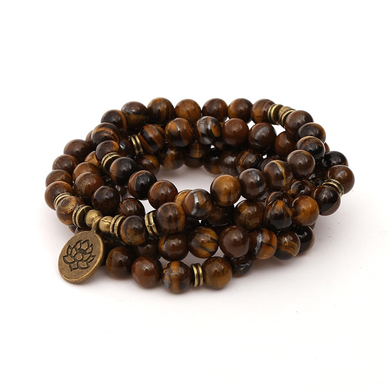 Ancient Guidance - Lotus Charm Tiger's Eye Prayer Bracelet - TeamPlanting