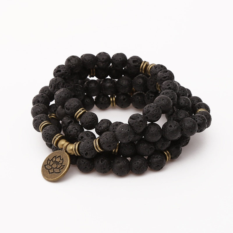 Fierce Protector - Lotus Charm Lava Prayer Bracelet - TeamPlanting