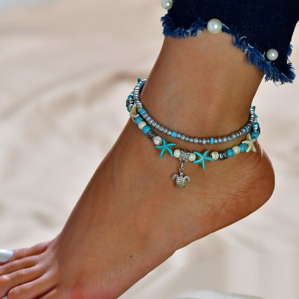 Abundance Harmony - Ocean Life Turtle Charm Turquoise Anklet 0 - TeamPlanting