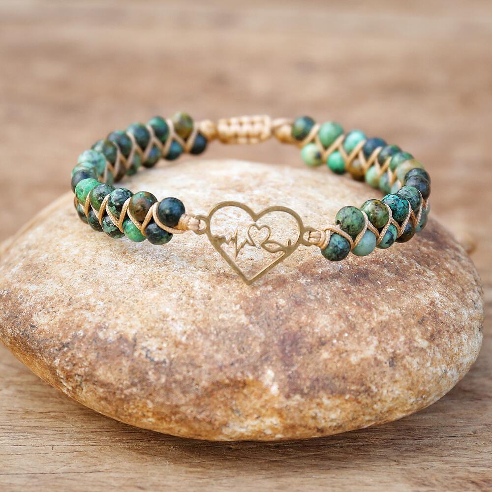 Energetic Love - Gold Heart Charm Jasper Bracelet 0 - TeamPlanting
