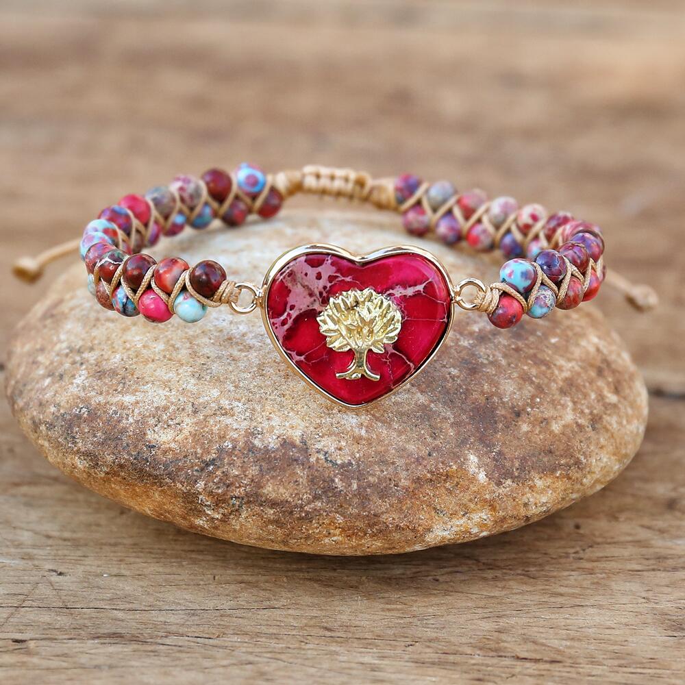 Positive Gloom - Red Jasper Tree of Life Heart Bracelet - TeamPlanting