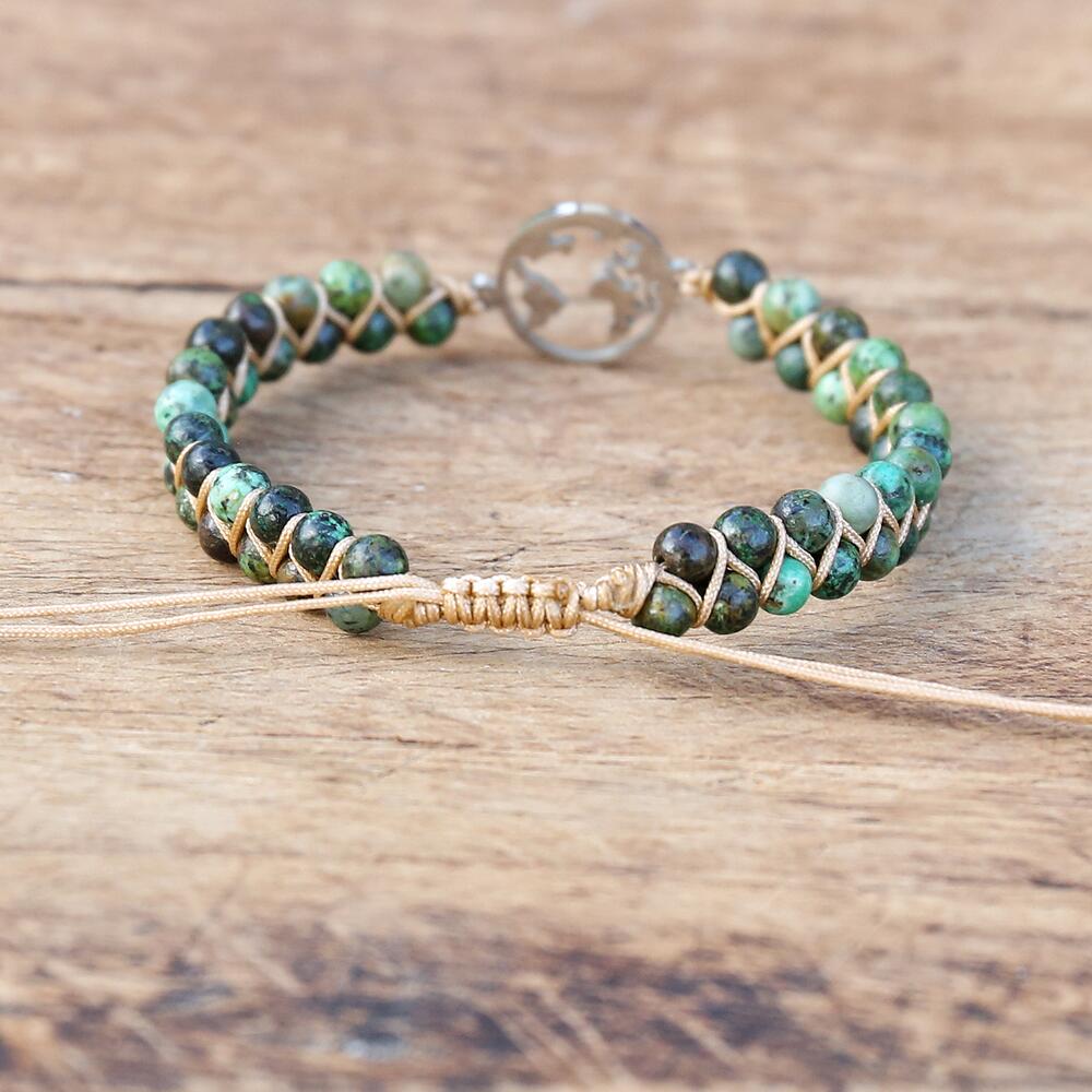 Joyful View - Silver Earth Charm Jasper Bracelet 0 - TeamPlanting