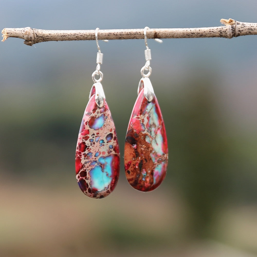 Heartwarming Energeies - Pink Imperial Jasper Teardrop Earrings - TeamPlanting
