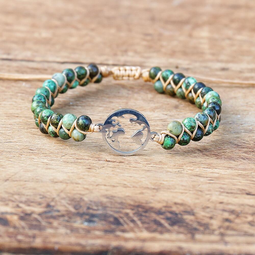 Joyful View - Silver Earth Charm Jasper Bracelet 0 - TeamPlanting