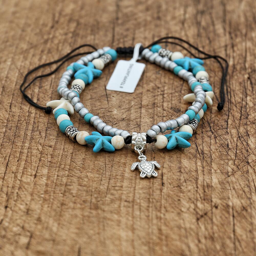 Abundance Harmony - Ocean Turtle Charm Turquoise Anklet - TeamPlanting