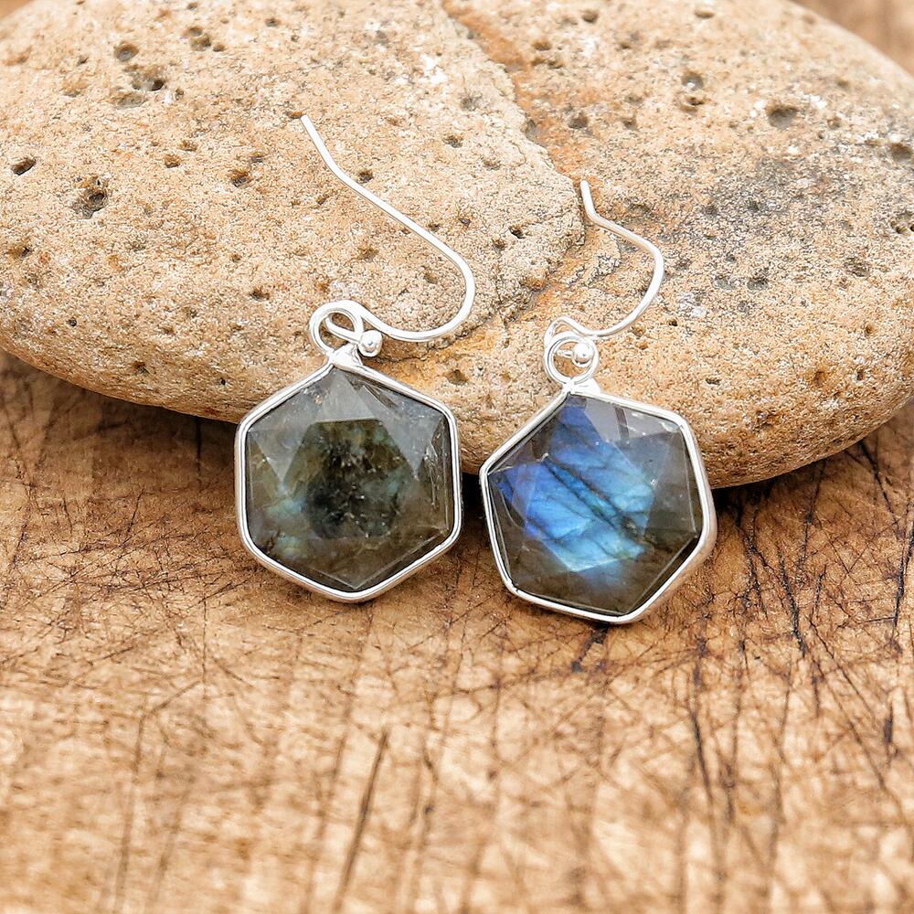 Path of Strength - Labradorite Hexagon Earrings - TeamPlanting