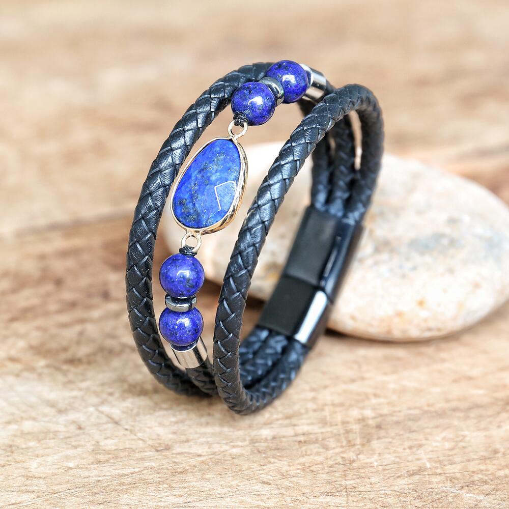 Lapis Lazuli Shield Magnetic Braid Bracelet