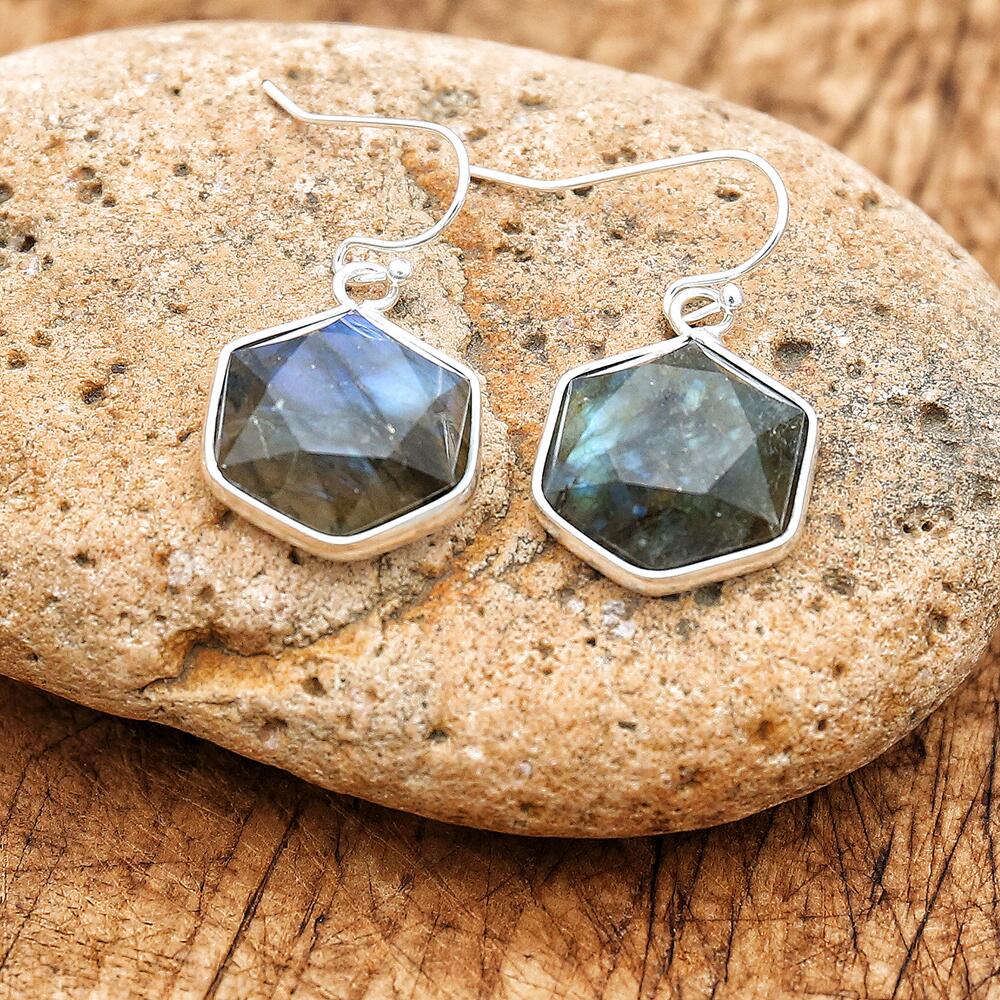 Path of Strength - Labradorite Hexagon Earrings - TeamPlanting