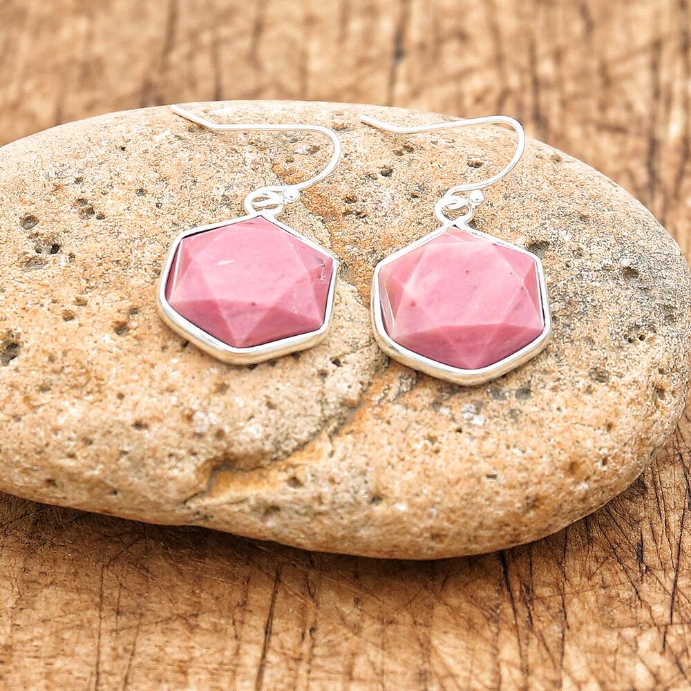 Focused Emotions - Rhodonite Hexagon Earrings - TeamPlanting