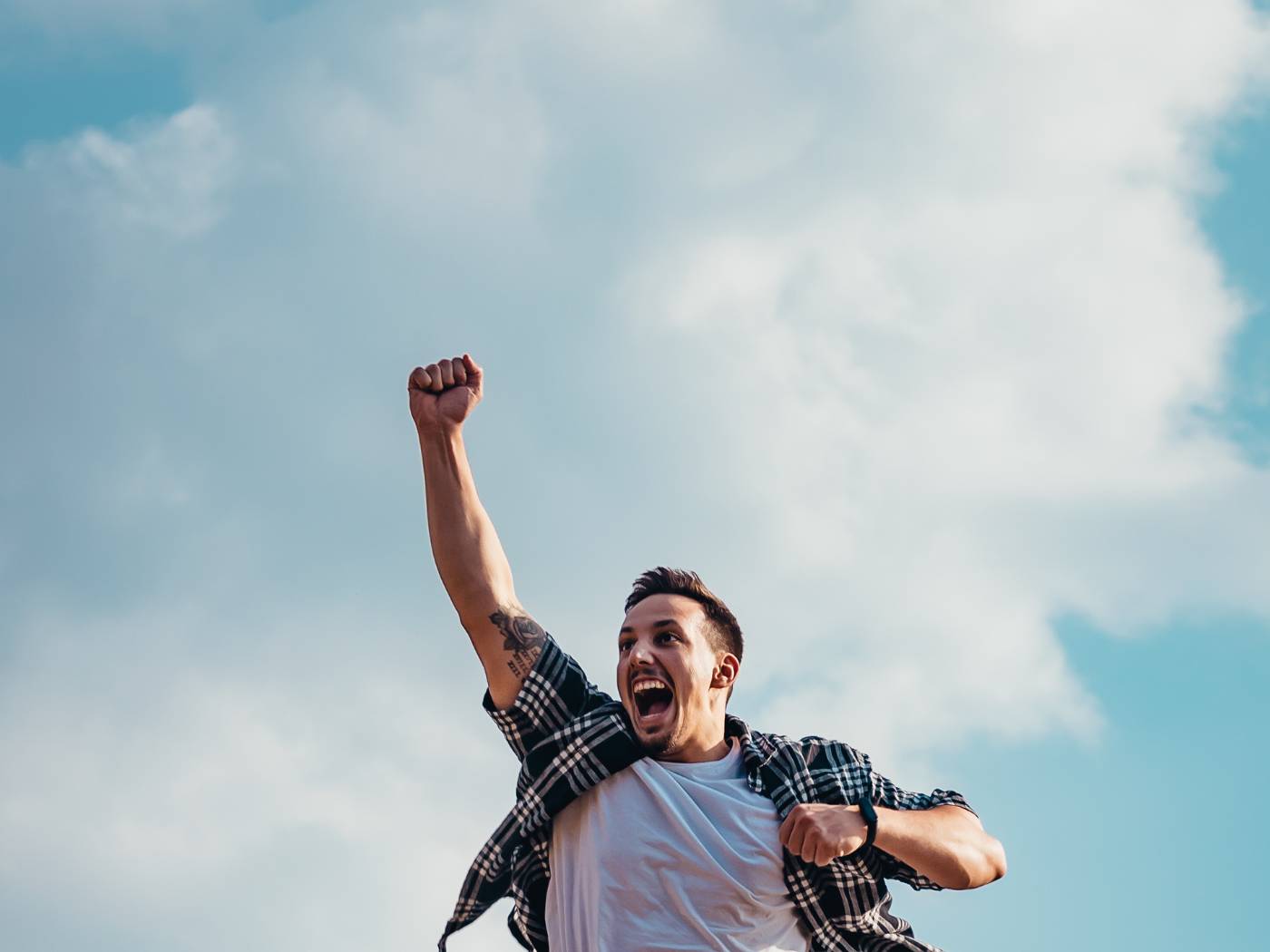 Man celebrating success