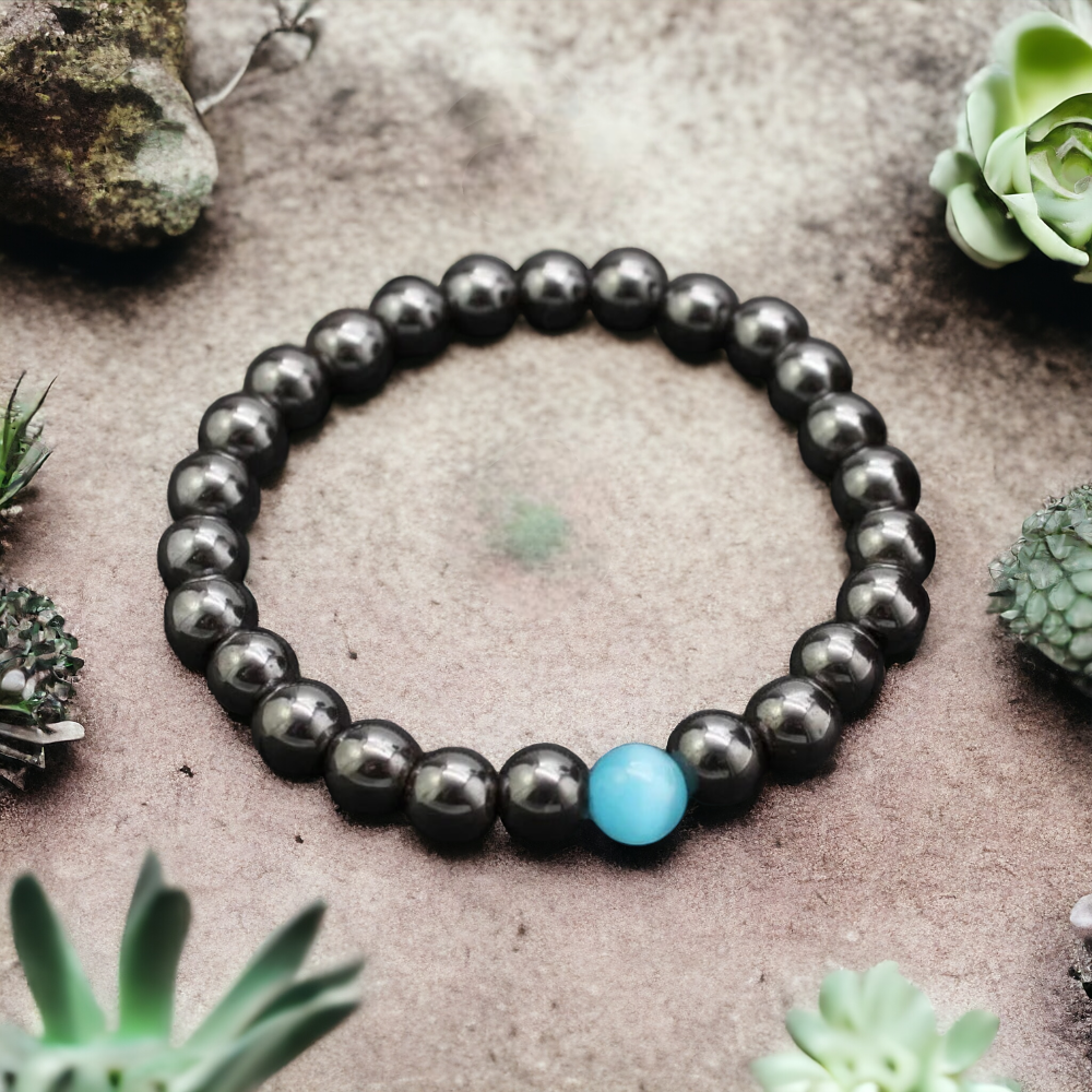 Focused Aquamarine Hematite Bracelet