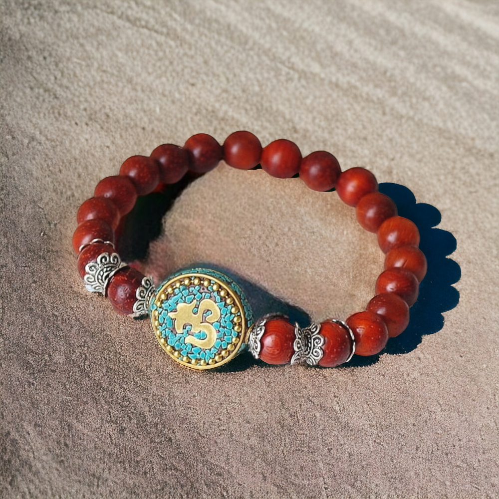 Wood Mala Beads OM Bracelet