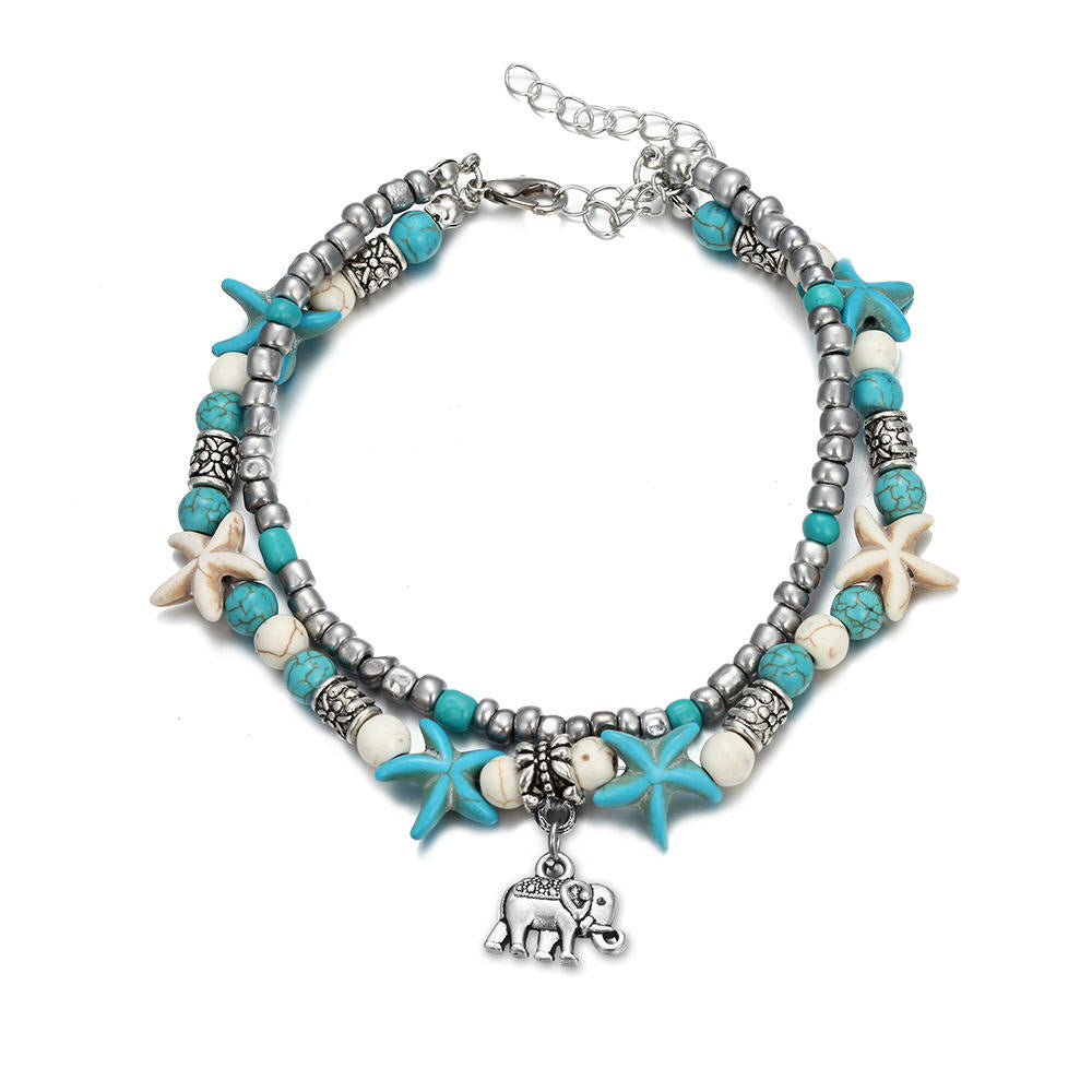 Peace Within - Precious Life Elephant Charm Turquoise Anklet 0 - TeamPlanting