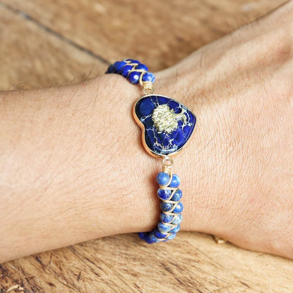 Inner Wisdom - Lapis Lazuli Tree of Life Heart Bracelet - TeamPlanting