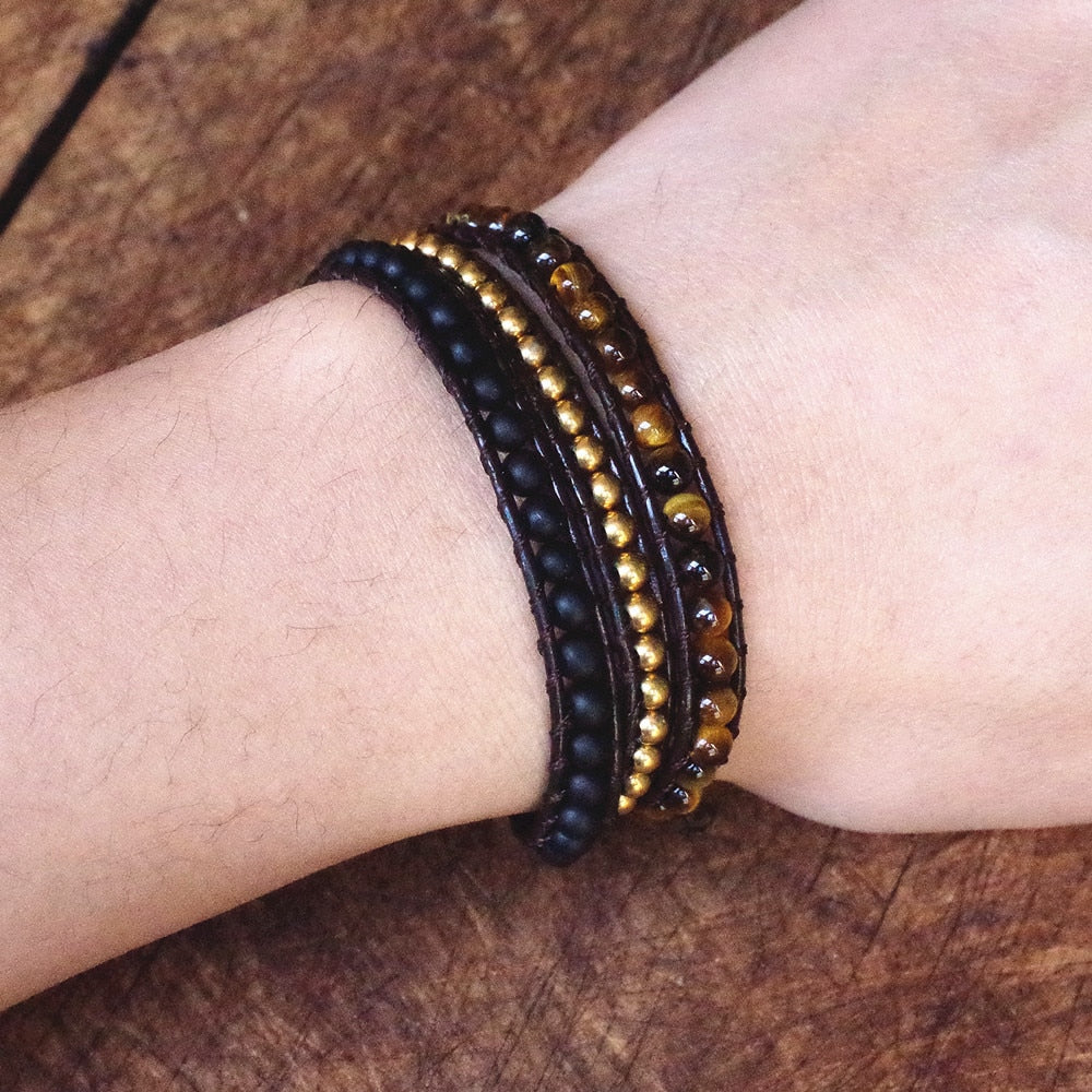 Mighty Protector - Matte Agate, Tiger's Eye, Copper Wrap Bracelet 0 - TeamPlanting